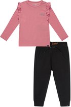 Koko Noko BIO Basics Set(2delig) Joggingbroek Nikki Zwart en Shirt Nykee bright pink - Maat 134/140