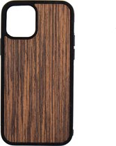 Apple Iphone 12 / 12 Pro Houten GSM Hoesje Wenge Hout Shockproof TPU Case Hoes Uniek Design Telefoon Zwart Protection Geschenk Kerstmis Vaderdag Moederdag Verjaardag