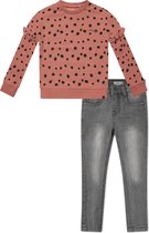 Koko Noko BIO Basics Set(2delig) Jeans Nelly Grey en Sweater Nova Dusty Pink spot - Maat 98/104