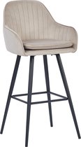 HTfurniture-Lara bar stool-light gray velvet-with armrest-black legs-bar chair