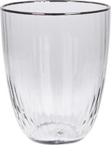 Set van 6 glazen geribbeld glas - heel lichtgrijs - met zilveren randje, 350ml