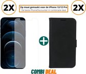 Fooniq Boek Hoesje Zwart 2x + Screenprotector 2x - Geschikt Voor Apple iPhone 12 Pro