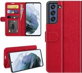 Samsung Galaxy S21 FE hoesje - MobyDefend Wallet Book Case (Sluiting Achterkant) - Rood - GSM Hoesje - Telefoonhoesje Geschikt Voor: Samsung Galaxy S21 FE