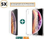 Fooniq Siliconen Hoesje Anti Schock Transparant 5x + Screenprotector 5x - Geschikt Voor Apple iPhone XS Max