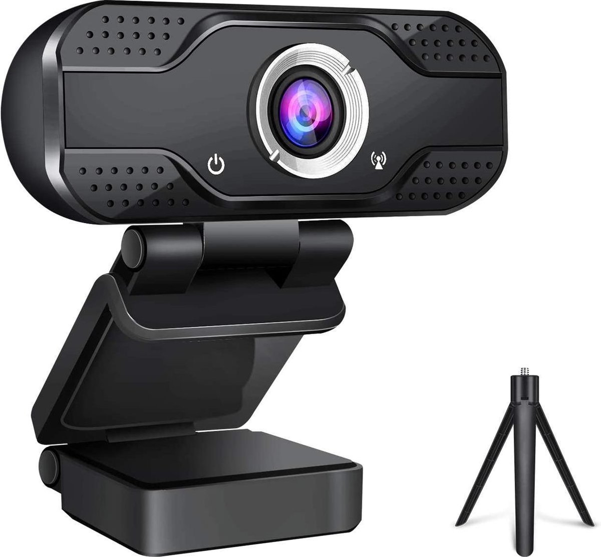 Webcam Full HD 1080P - USB Webcam voor PC met Microfoon - Autofocus & Tripod - Zwarte Webcam geschikt voor Telewerken en Vergaderen - Windows & MacOS