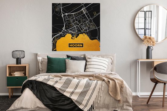 Poster City Map - Hoorn - Or - Zwart - 100x100 cm XXL - Carte