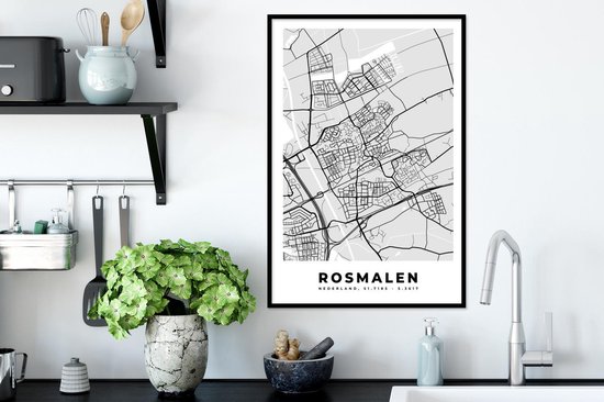 Affiche avec cadre Plan de la ville - Rosmalen - Grijs - Wit - 40x60 cm - Carte