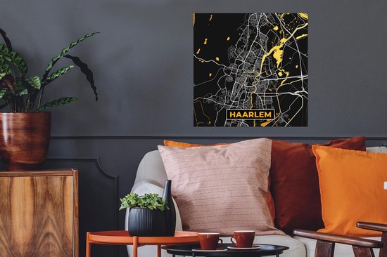 Poster Carte - Haarlem - Or - Zwart - 50x50 cm