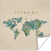 Affiche Wereldkaart - Rétro - Citation - 75x75 cm
