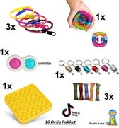 Sells - fidget toys pakket  - Set met 10 verschillende Fidget Toys: Fidget Zipper Rits , Simple Dimple, Pop It Fidget, Fidget Autoschakel , Mesh Marble , Jump Elf, Snapperz Rainbow