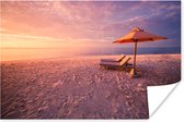 Coucher de soleil sur deux transats sur la plage Poster papier 180x120 cm - Tirage photo sur Poster (décoration murale salon / chambre) / Mer et plage XXL / Groot format!