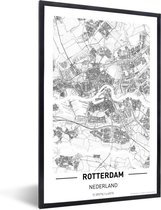 Fotolijst incl. Poster - Stadskaart Rotterdam - 60x90 cm - Posterlijst - Plattegrond