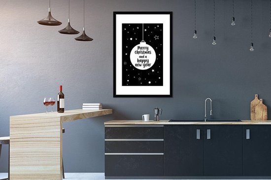 Cadre photo avec affiche - Joyeux Noël et Happy New - Proverbes - Citations - Nouvel An - 60x90 cm - Cadre pour affiche - Décorations de Noël - Décoration de Noël pour l'intérieur - Noël
