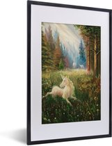 Fotolijst incl. Poster - Een illustratie van een eenhoorn in een bos - Meisjes - Kinderen - Kids - 40x60 cm - Posterlijst