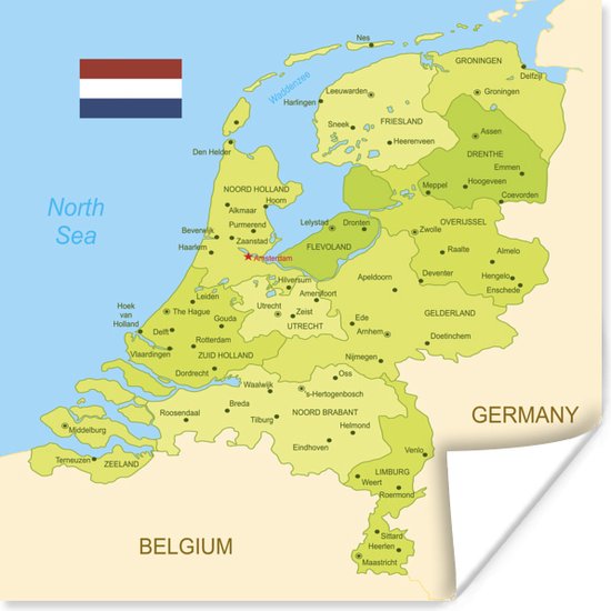 Poster Illustratie van een gedetailleerde kaart van Nederland - 60x80 cm