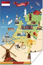 Poster Illustratie van Nederland in een cartoon stijl - 20x30 cm