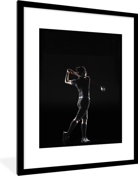 Photo dans le cadre - Une balançoire élégante d'un cadre photo de golfeur noir avec monture blanche 60x80 cm - Affiche dans le cadre (Décoration murale salon / chambre)