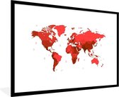 Fotolijst incl. Poster - Wereldkaart - Rood - Simpel - 90x60 cm - Posterlijst