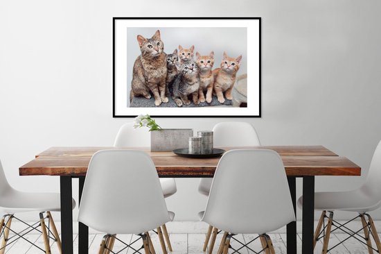 Photo encadrée - Cadre photo chatons curieux noir avec passe partout blanc 60x90 90x60 cm - Affiche encadrée (Décoration murale salon / chambre)