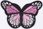 Grote Vlinder - Strijk Embleem Patch - Verschillende Kleuren - 7 x 4,5 cm - licht Roze