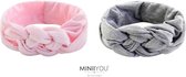 2 stuks - Baby meisjes haarbandjes 0-2 jaar - Effen roze & grijs - gevlochten hoofdband