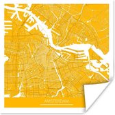 Poster Stadskaart - Amsterdam - Oranje - 100x100 cm XXL - Plattegrond