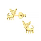 Joy|S- Zilveren Chihuahua hond oorbellen - 8 mm - gepolijst - 14k goudplating