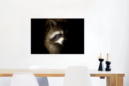 Poster Raton laveur sur fond noir papier 90x60 cm - Tirage photo sur Poster (décoration murale salon / chambre) / Poster Animaux sauvages