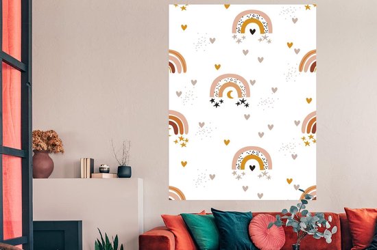 Motif enfant avec des arcs-en-ciel roses et orange avec des coeurs 120x180 cm XXL / Groot format!