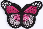 Grote Vlinder - Strijk Embleem Patch - Verschillende Kleuren - 7 x 4,5 cm - Roze