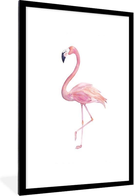 Fotolijst incl. Poster - Waterverf - Flamingo - Roze - 80x120 cm - Posterlijst