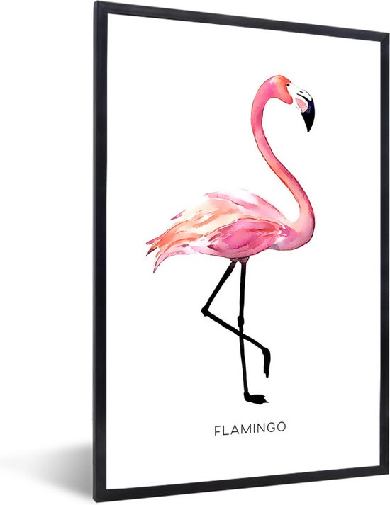 Fotolijst incl. Poster - Tekening - Flamingo - Roze - 60x90 cm - Posterlijst