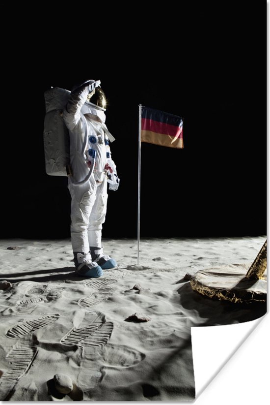Uitsluiten Snikken filter Astronaut op de maan met een Duitse vlag 60x90 cm - Foto print op Poster...  | bol.com