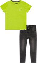 Koko Noko BIO Basics Set(2delig) Jeans NOX BLACK en Shirt Neon yellow - Maat 86/92
