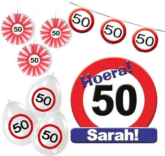 je bent Verwoesten Wereldbol Feest pakket versiering SARAH 50 jaar verkeersbord – 4 delig | bol.com