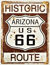 2D metalen wandbord "Historic arizona us 66 route" 25x33 cm