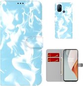 Voor OnePlus Nord N100 Cloud Fog Pattern Horizontal Flip Leather Case met houder & kaartsleuf & portemonnee (hemelsblauw)