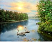 Diamond Painting Swans at dawn  50x40 cm Wizardi