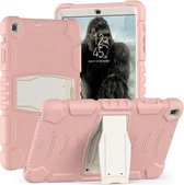 Voor Samsung Galaxy Tab A 10.1 (2019) T510 3-laags beschermingsschermframe + pc + siliconen schokbestendige combinatiebehuizing met houder (kersenbloesems roze)