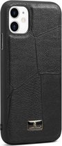 Fierre Shann Leather Texture Phone Back Cover Case voor iPhone 11 Pro (Ox Tendon Black)
