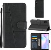 Voor Xiaomi Redmi 9A Stiksels Kalfs Textuur Gesp Horizontale Flip Leren Case met Houder & Kaartsleuven & Portemonnee & Lanyard (Zwart)