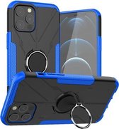 Machine Armor Bear Shockproof PC + TPU beschermhoes met ringhouder voor iPhone 12 Pro Max (blauw)