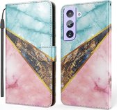 Voor Samsung Galaxy S21 + 5G Marmer Horizontale Flip TPU + PU Leren Case met Houder & Kaartsleuven & Portemonnee & Fotolijst & Lanyard (Blauw Roze)