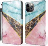 Marmeren horizontale flip TPU + PU lederen hoes met houder en kaartsleuven en portemonnee en draagkoord voor iPhone 11 Pro (blauw roze)