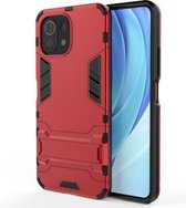 Voor Geschikt voor Xiaomi Mi 11 Lite schokbestendige pc + TPU beschermhoes met verborgen houder (rood)