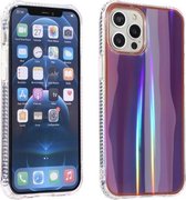 Aurora Cloud Plating Gold Edge Dubbelzijdig IMD-patroon TPU schokbestendig hoesje voor iPhone 12 Pro Max (Wave Purple)