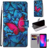 Voor ZTE Blade A3 2020 Gekleurde Tekening Cross Textuur Horizontale Flip PU Lederen Case met Houder & Kaartsleuven & Portemonnee & Lanyard (Blauw Rood Vlinder)