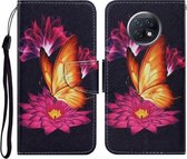 Voor Xiaomi Redmi Note 9T Gekleurde Tekening Patroon Horizontale Flip PU Lederen Case met Houder & Kaartsleuven & Portemonnee & Lanyard (Grote Gouden Vlinder)