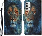 Voor Samsung Galaxy A32 4G Gekleurde Tekening Patroon Horizontale Flip PU Lederen Case met Houder & Kaartsleuven & Portemonnee & Lanyard (Leeuw)