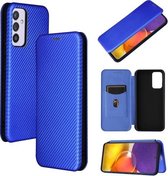 Voor Samsung Galaxy A82 5G / Quantum 2 Koolstofvezel Textuur Magnetische Horizontale Flip TPU + PC + PU lederen tas met kaartsleuf (blauw)